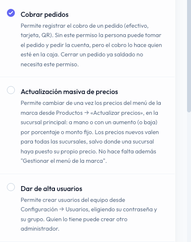 Permiso especial Actualización masiva de precios en la ficha de un grupo, con su explicación
