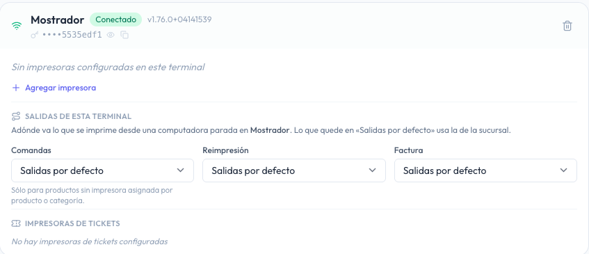 Tarjeta de la terminal Mostrador con el estado Conectado
